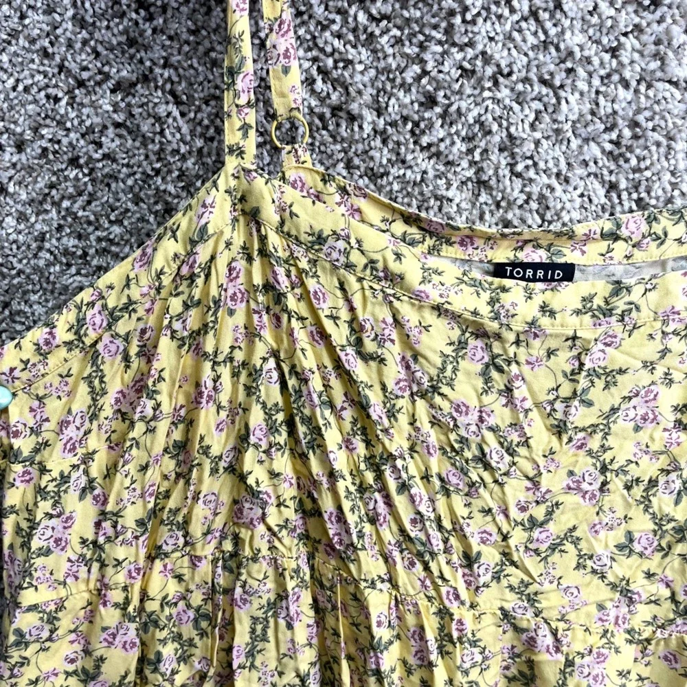 Torrid Dress Women's 3X Mini Challis Yellow Floral Print Sleeveless Babydoll - Picture 3 of 7